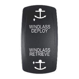 Pacer Actuator - 'WINDLASS DPLY/RTRV' f/V Series Contura Switches - Black - Laser Etched (Top/Bottom Light) - EV2LE-WND