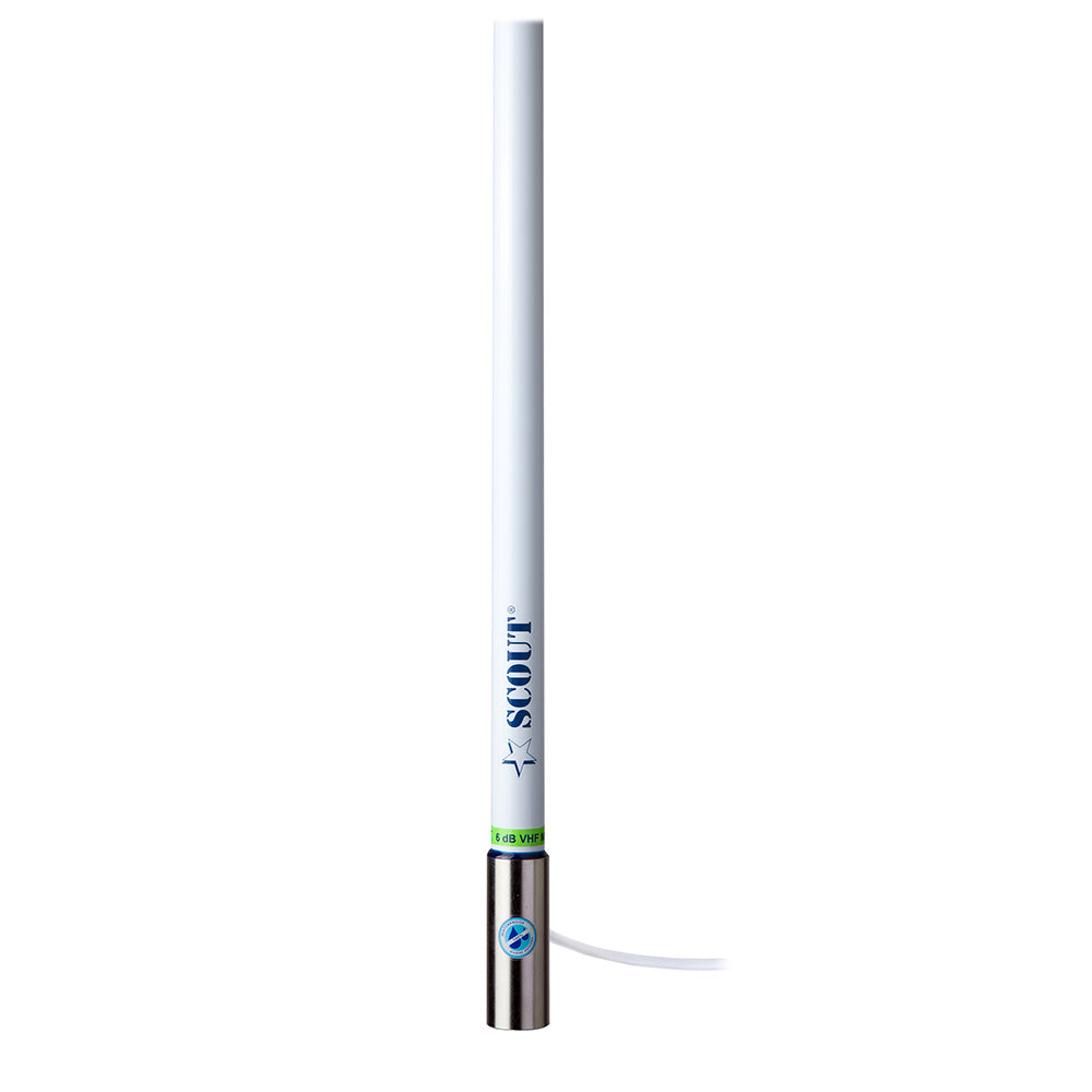 Scout 8' White VHF Antenna 6dB Heavy Stainless Steel Ferrule w/6M RG-8x Includes PL-259 Heavy Duty Offshore Antenna KS-43 [PF