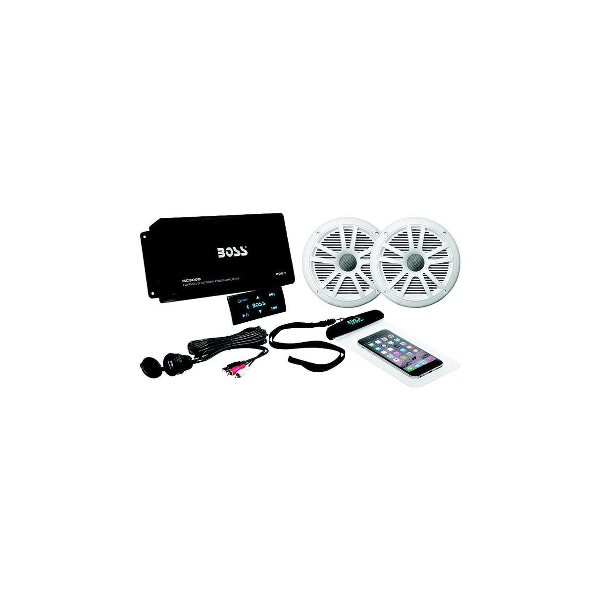 Boss Audio Systems Boss 500 Watt/4 Channel Bluetooth Amplifier w/Pair Marine Speakers & USB Cable - ASK902B.6