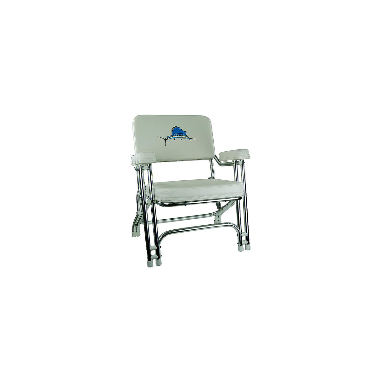 Springfield Marine Springfield 1080021EMB Deck Folding Chair, White w/Embroidered Back - 1080021-EMB