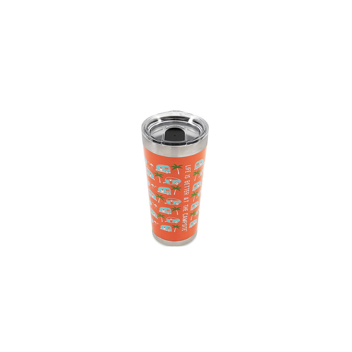 Camco 53322 Palm Trees / RVs Tumbler, 20 oz., Orange - image 1
