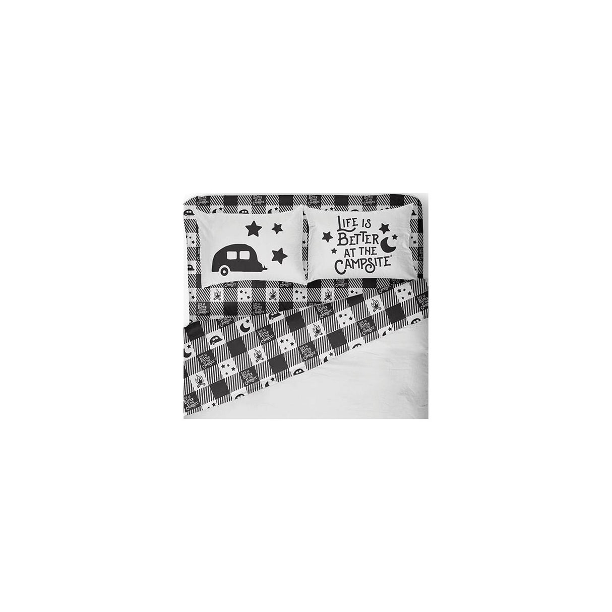Camco 53474 Bed Sheets, King, Buffalo Plaid, Blk/White - image 1