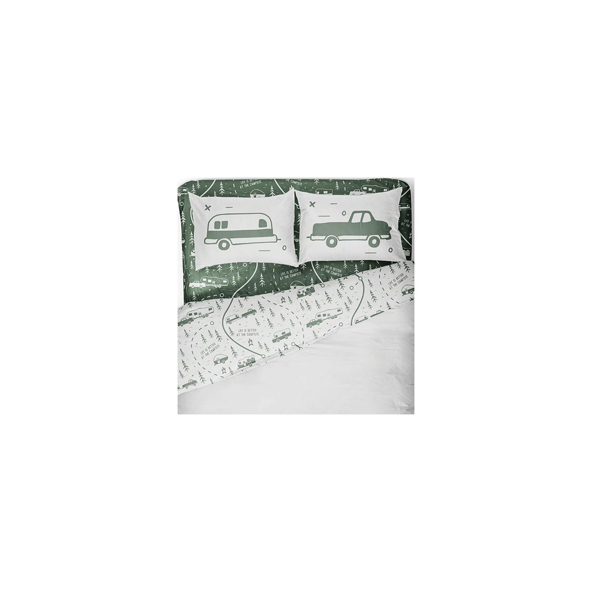 Camco 53476 Bed Sheets, Short Queen, Green Map - image 1
