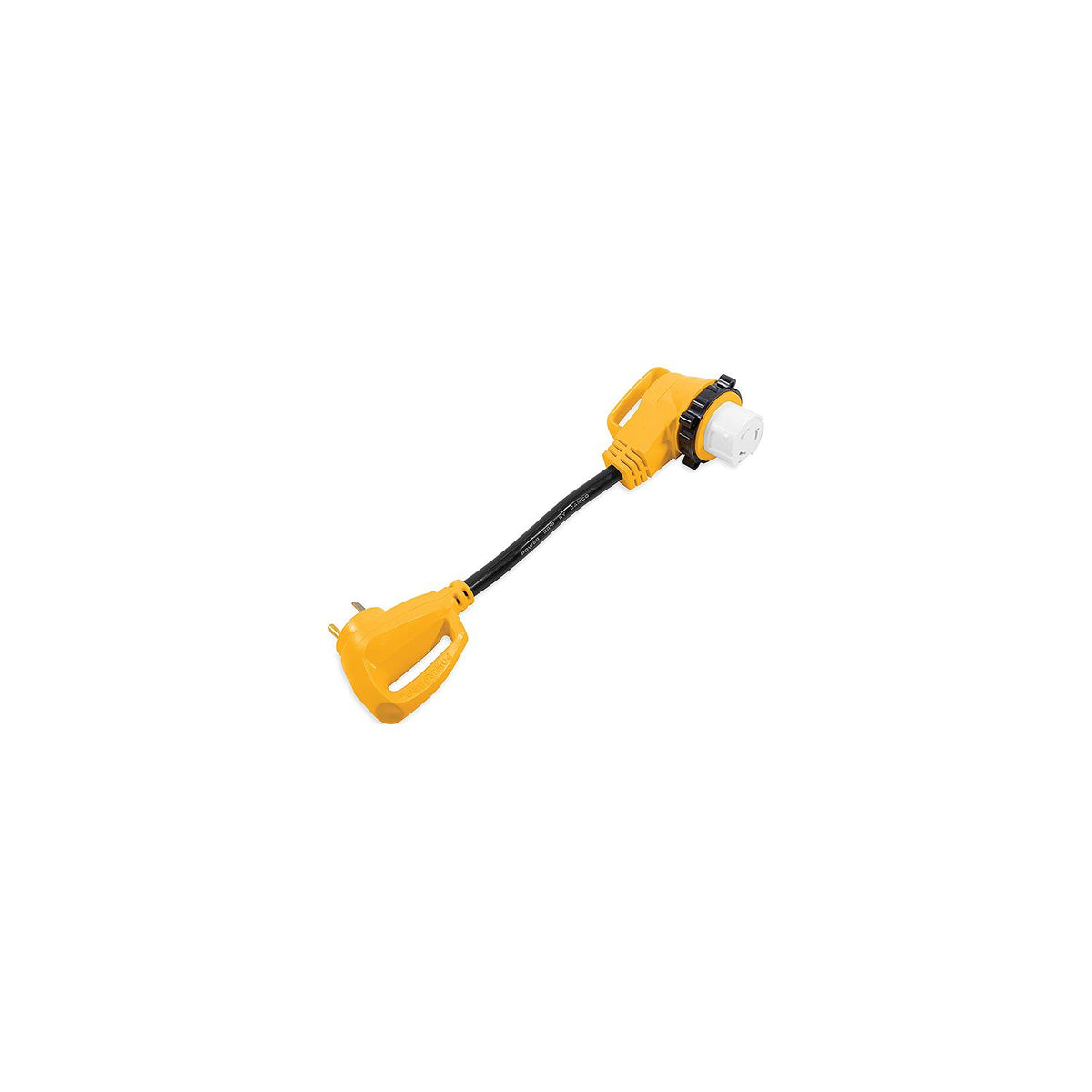 Camco 55582 90° Powergrip Locking Adapter, 18", 50A Female Locking / 30A Male Std - image 1