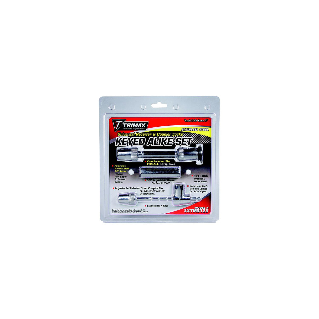 Trimax Locks Trimax SXTM3123 Stainless Steel Universal Receiver & Coupler Lock Set - SXTM3123