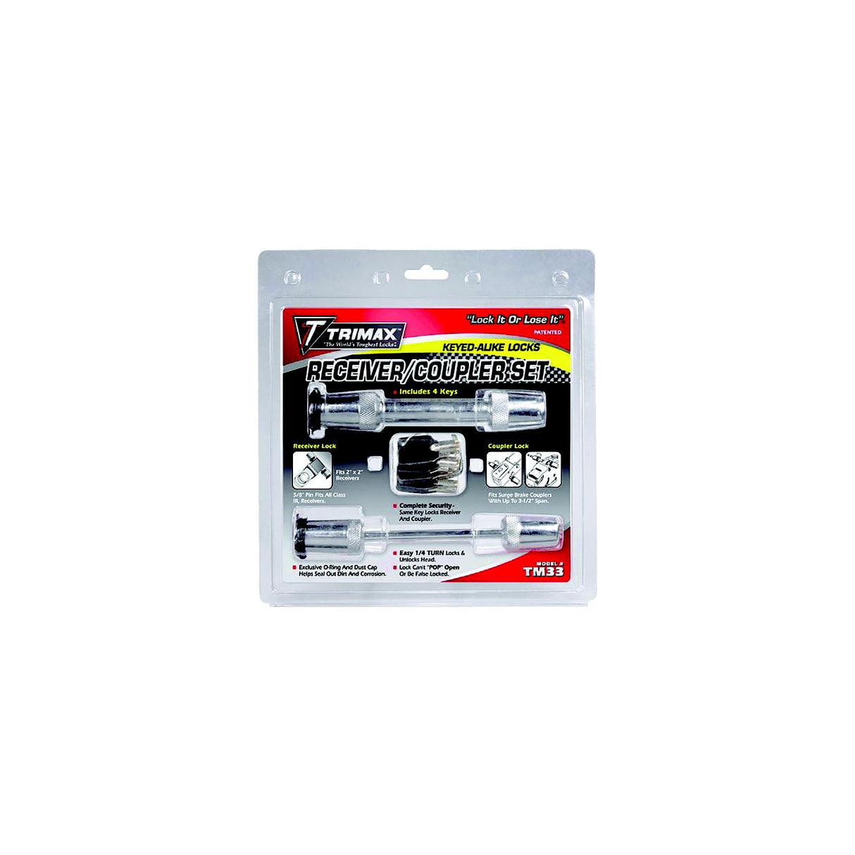 Trimax Locks Trimax TM33 Chrome T3 5/8" Receiver Lock & TC3 3 1/2" Span Coupler Lock - TM33