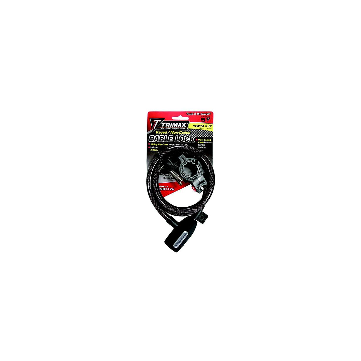 Trimax Locks Trimax TNKC126 Trimaflex Non-Coiled Keyed Cable Lock, 6' x 12mm - TNKC126
