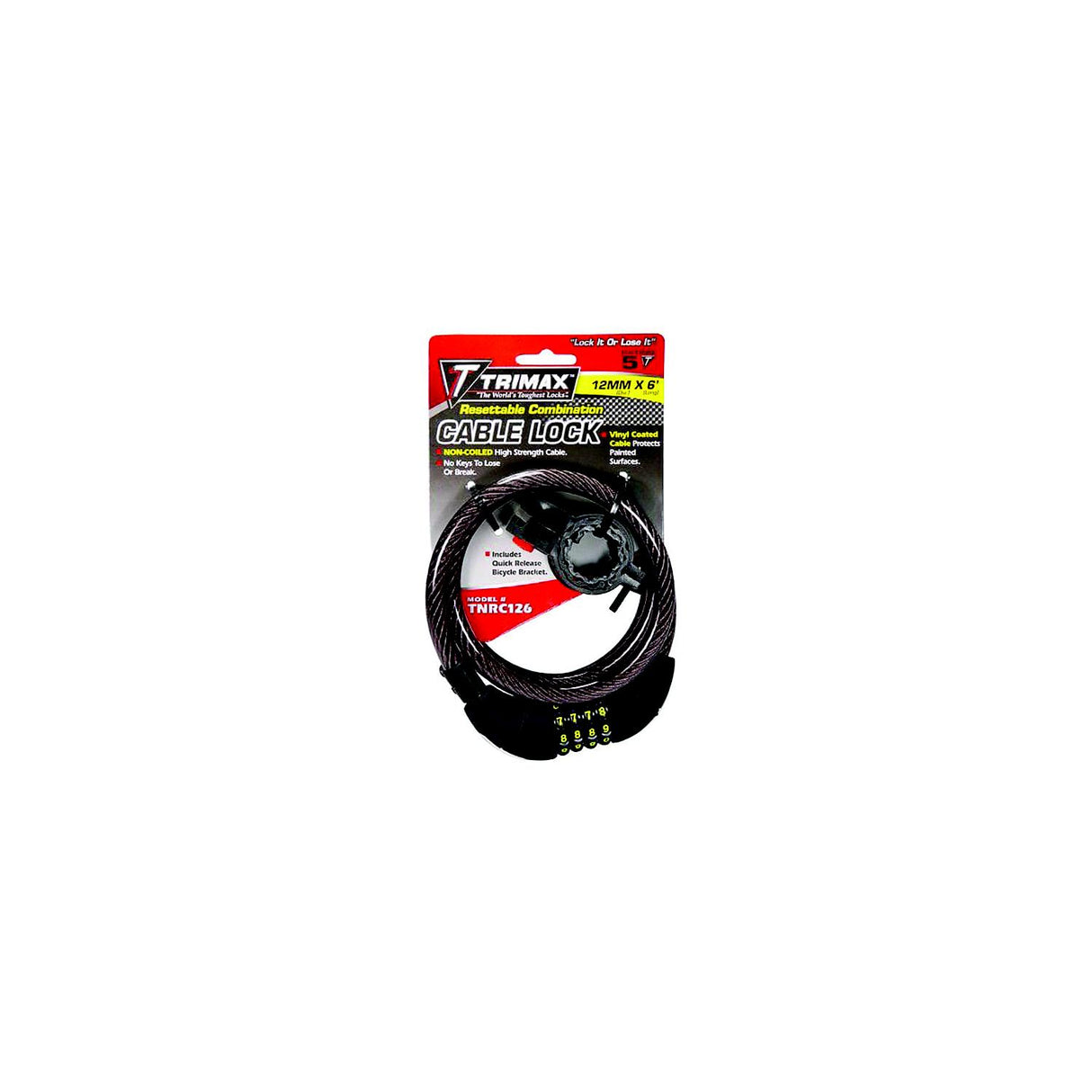 Trimax Locks Trimax TNRC126 Trimaflex Non-Coiled Resettable Combination Cable Lock, 6' x 12mm - TNRC126