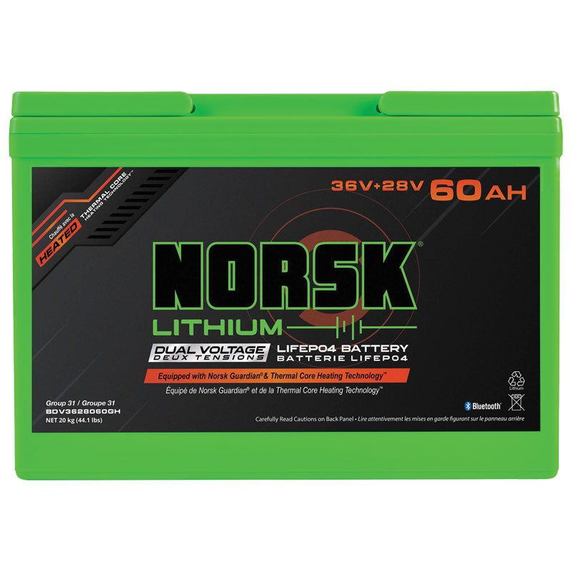 Norsk Lithium Iron Phosphate (LiFePo4) Dual-Voltage Battery - 60 AH - BDV3628060GH - image 1