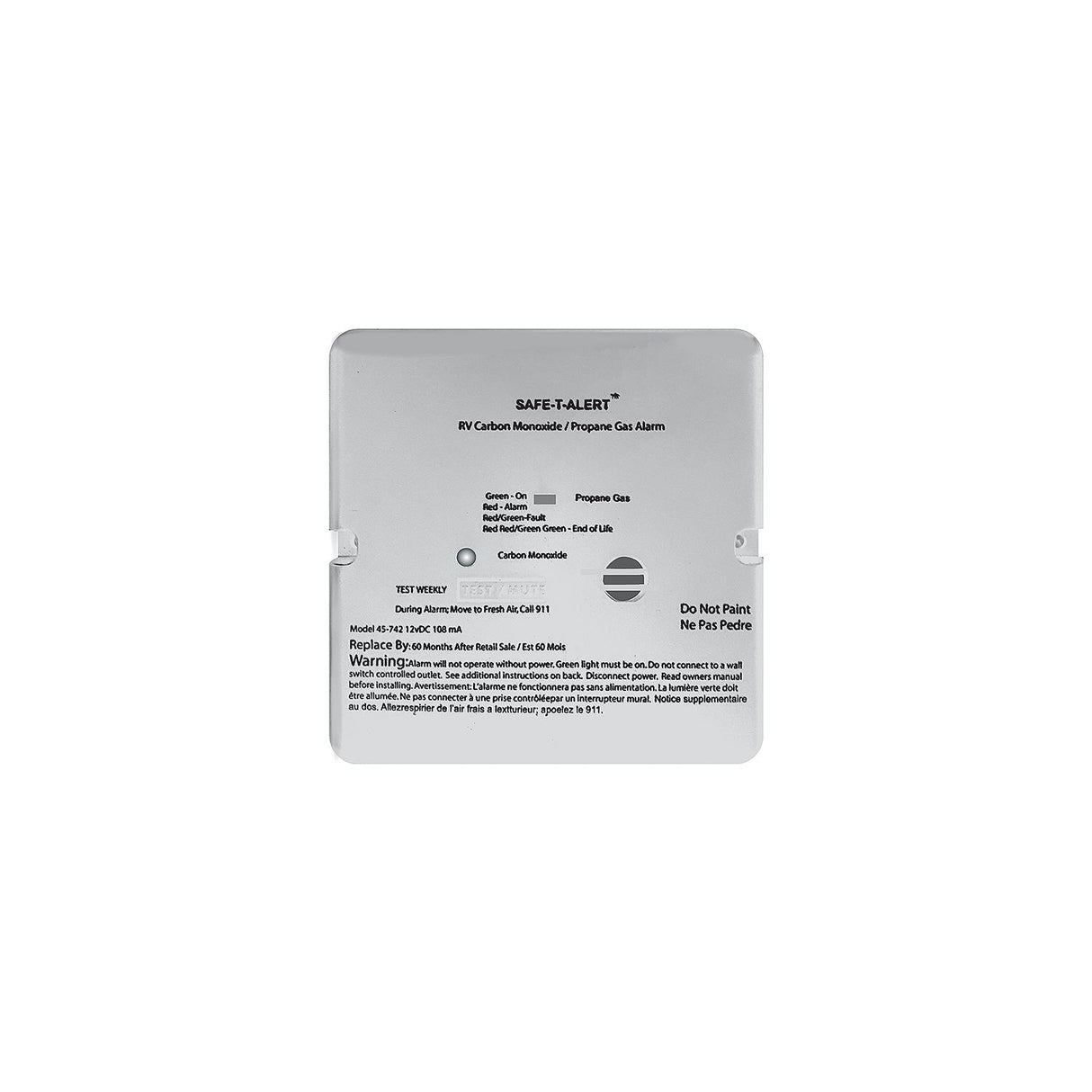 MTI Industries Safe t Alert 45 Series - Dual Carbon Monoxide / Propane Alarm, White - 45-742-WT - image 1