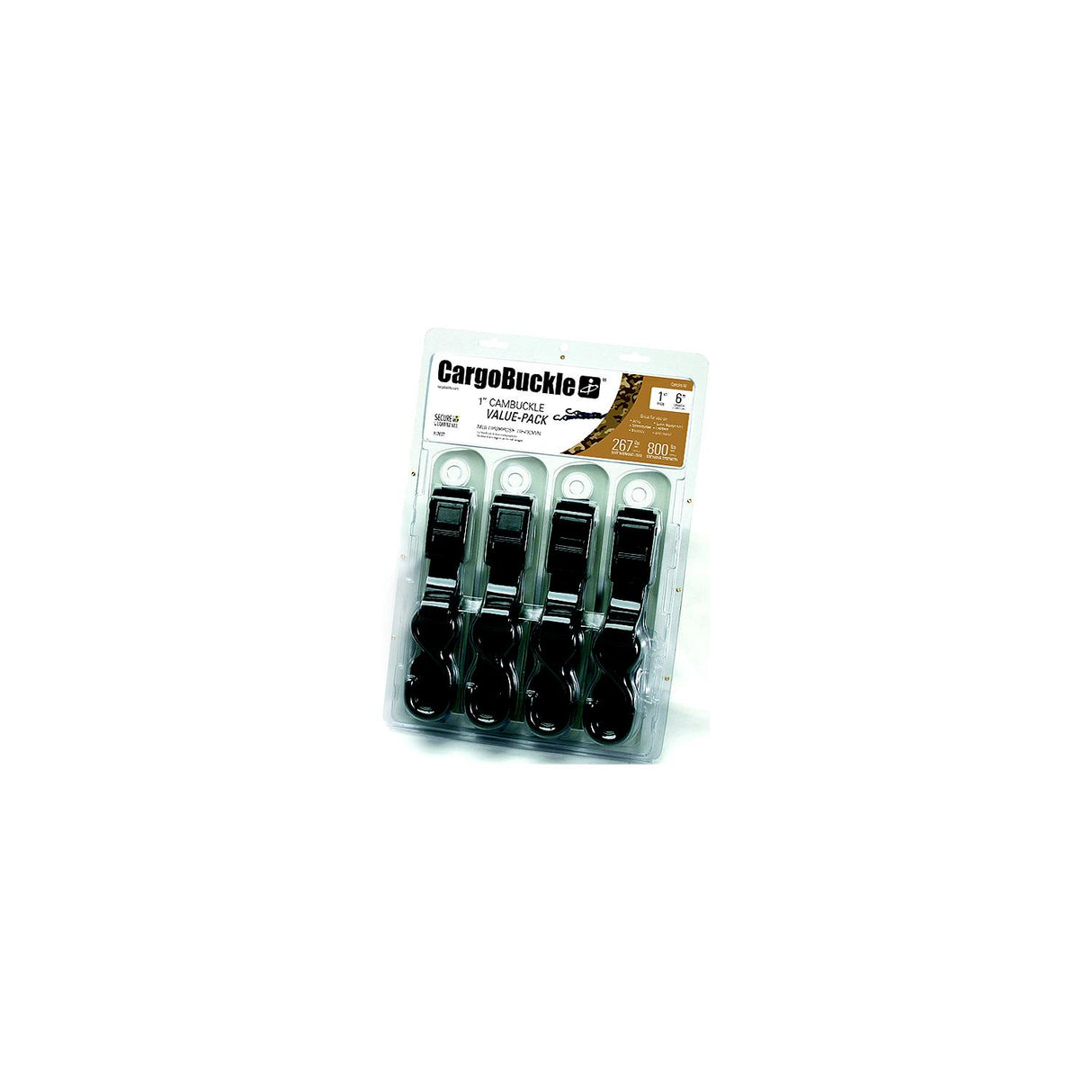 BoatBuckle CargoBuckle Cam Buckle Tie-Down Value Pack 1" x 6' (4 Per Pack) - F12637