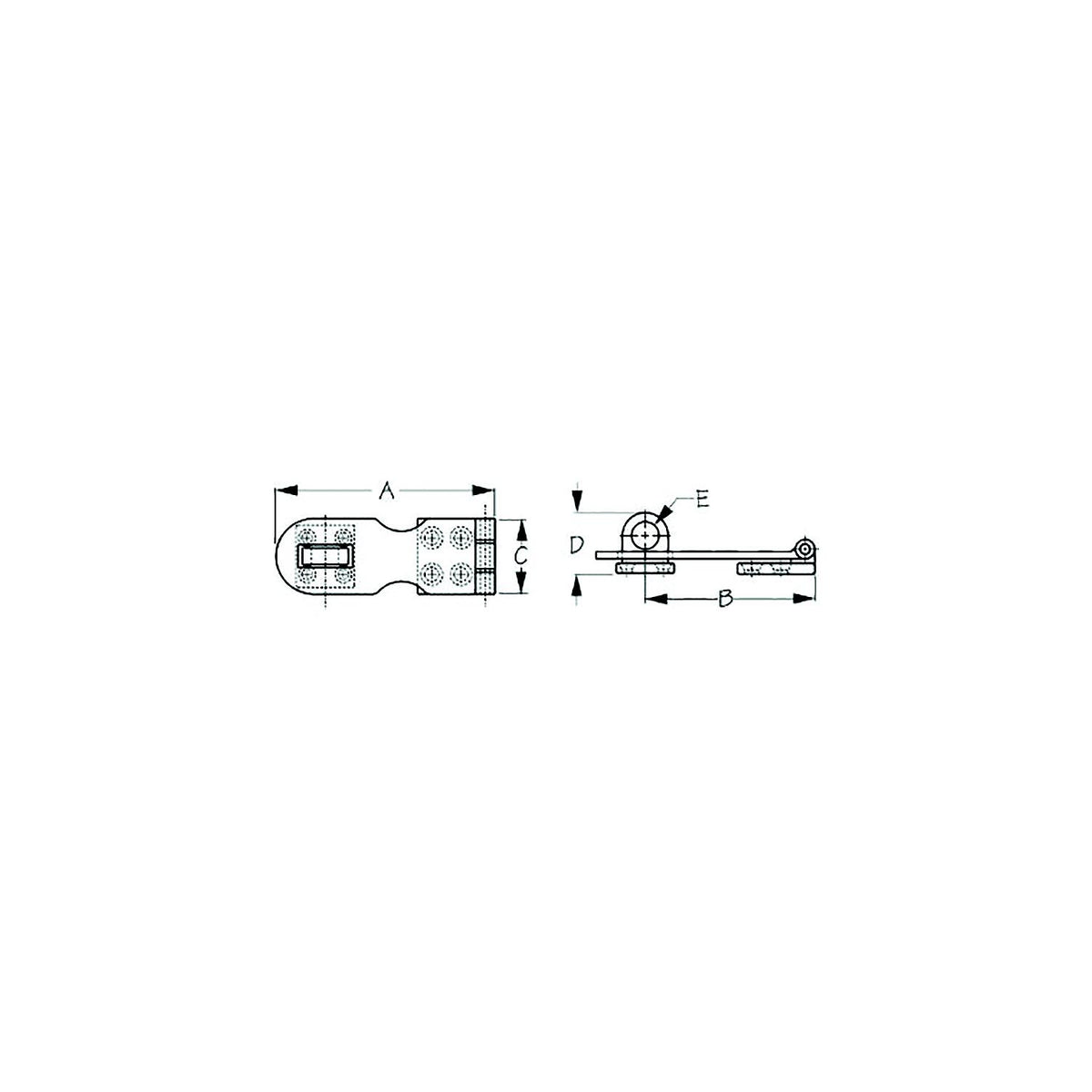 Sea-Dog Line Sea-Dog 222121 Safety Hasp, , A:3", B:2-5/16", C:1", D: 3/4", E: 3/8", #6 FH, Brass - image 2