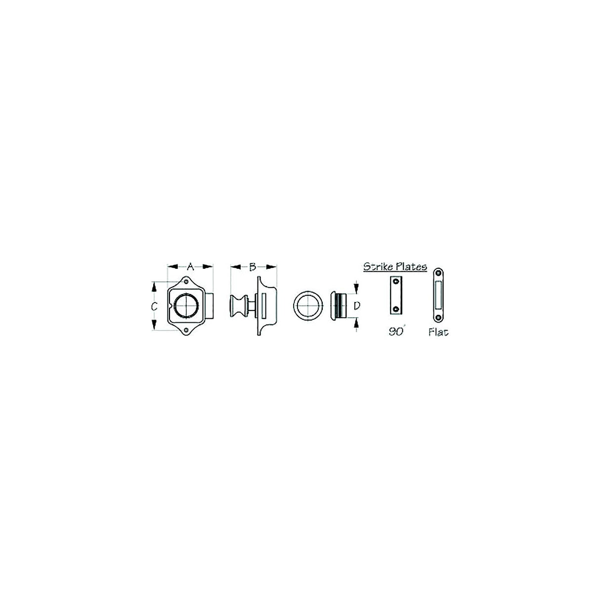Sea-Dog Line Seadog 2253001 Push Button Rim Latch, A: 1-15/16" , B:1-7/8", C:2-1/16", D:1", #6 RH - image 2