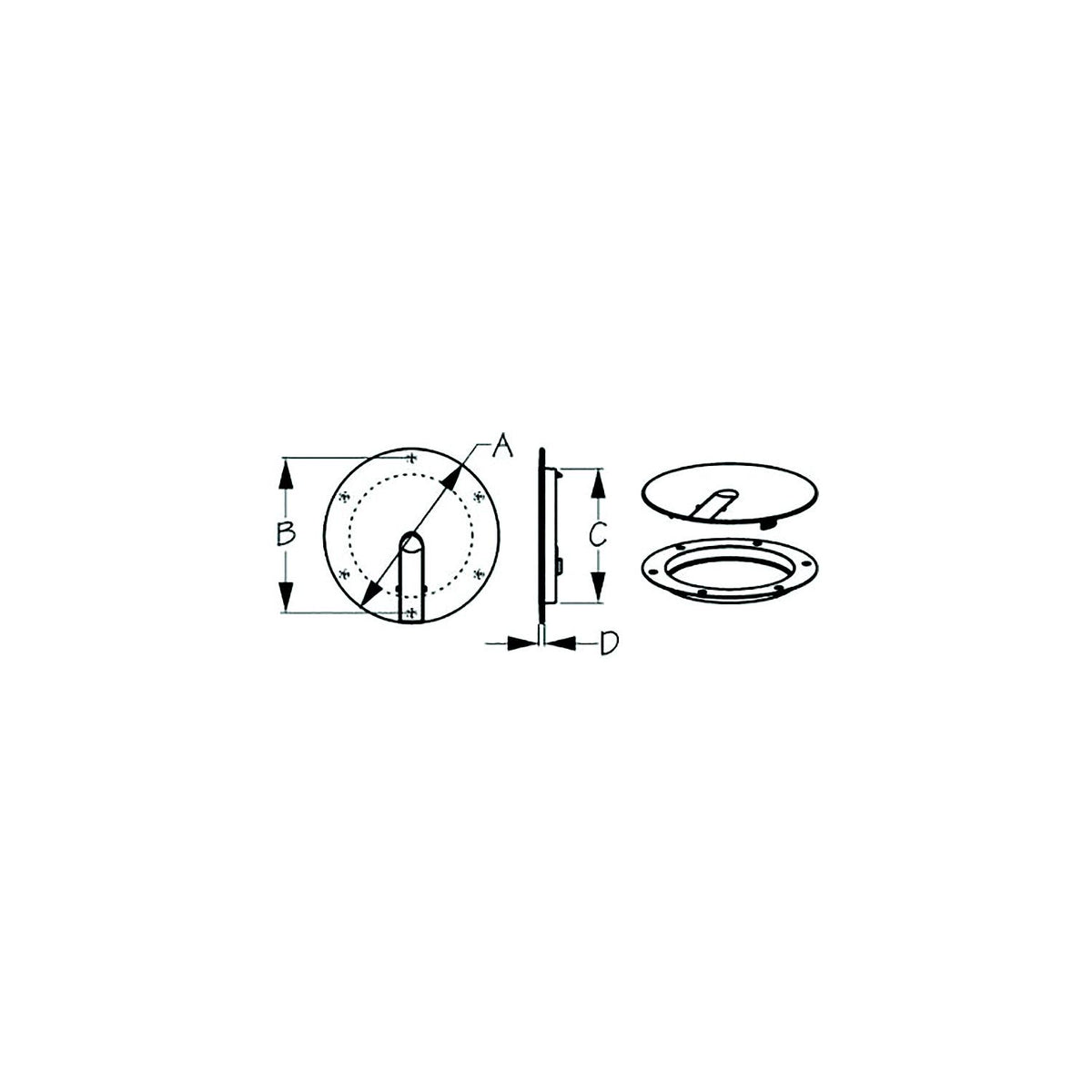 Sea-Dog 3364111 Low Profile Pop-Out Deck Plate, A: 6" , B:5-1/4", C=4-1/8", D: 3/16", Black, #8 FH - image 2