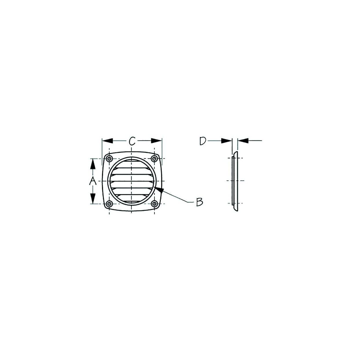 Sea-Dog Line Sea-Dog 3373161 Flush Hose Vent, 3" Hose, A: 2-13/16", B: 2-3/4", C:3-11/16", D:5/16" ,Hose/ Hole Size : Up to 3", White - 337316-1 - official Sea-Dog Line product image 3