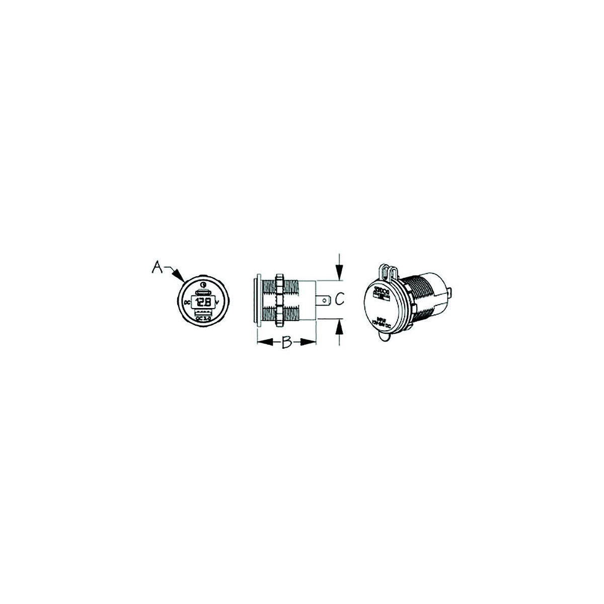 Seadog 4265111 USB 3.0 & USB-C Power Socket with Voltmeter, A:1-7/16" B: 1-1/2" C:1-1/8", Volts: 8-32 - image 1