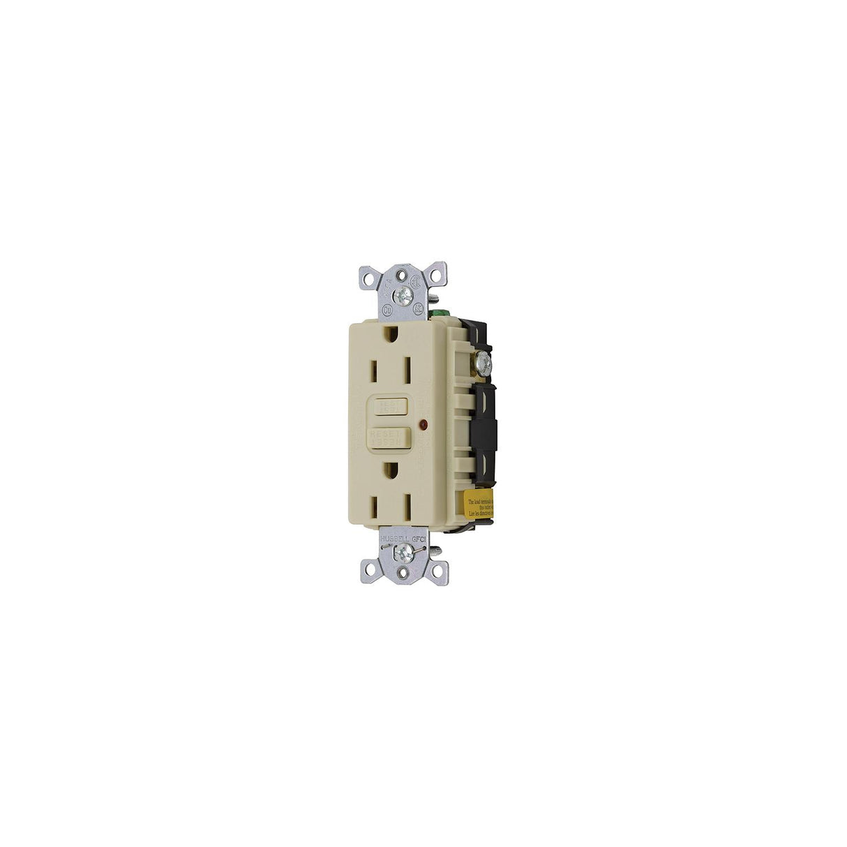 Hubbell GFCI Duplex Receptacle w/Cover Plate, Ivory - GFRST52MI