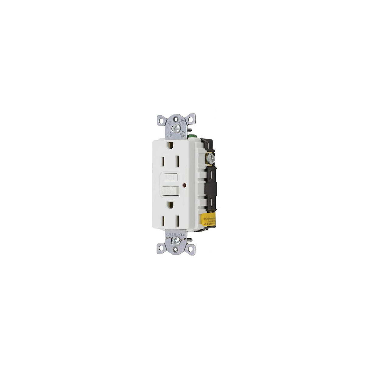 Hubbell GFCI Duplex Receptacle w/Cover Plate, White - GFRST52MW