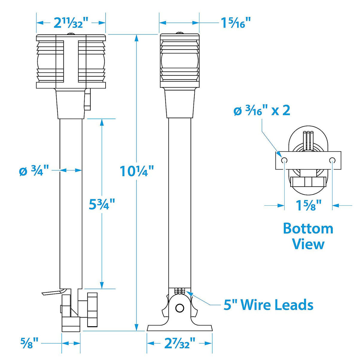 Seachoice Fold-Down Masthead and All-Round White Light, 3-Mile Visibility for Sail or Powerboats Under 66 Feet - SC50-05961 - official Seachoice product image 6
