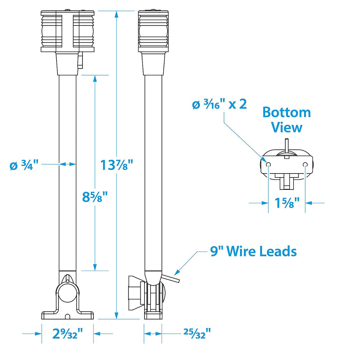 Seachoice Deluxe Fold-Down Masthead and All-Around Navigation Light, Vertical V Mount, 12-5/8 in. - SC50-05971 - official Seachoice product image 4