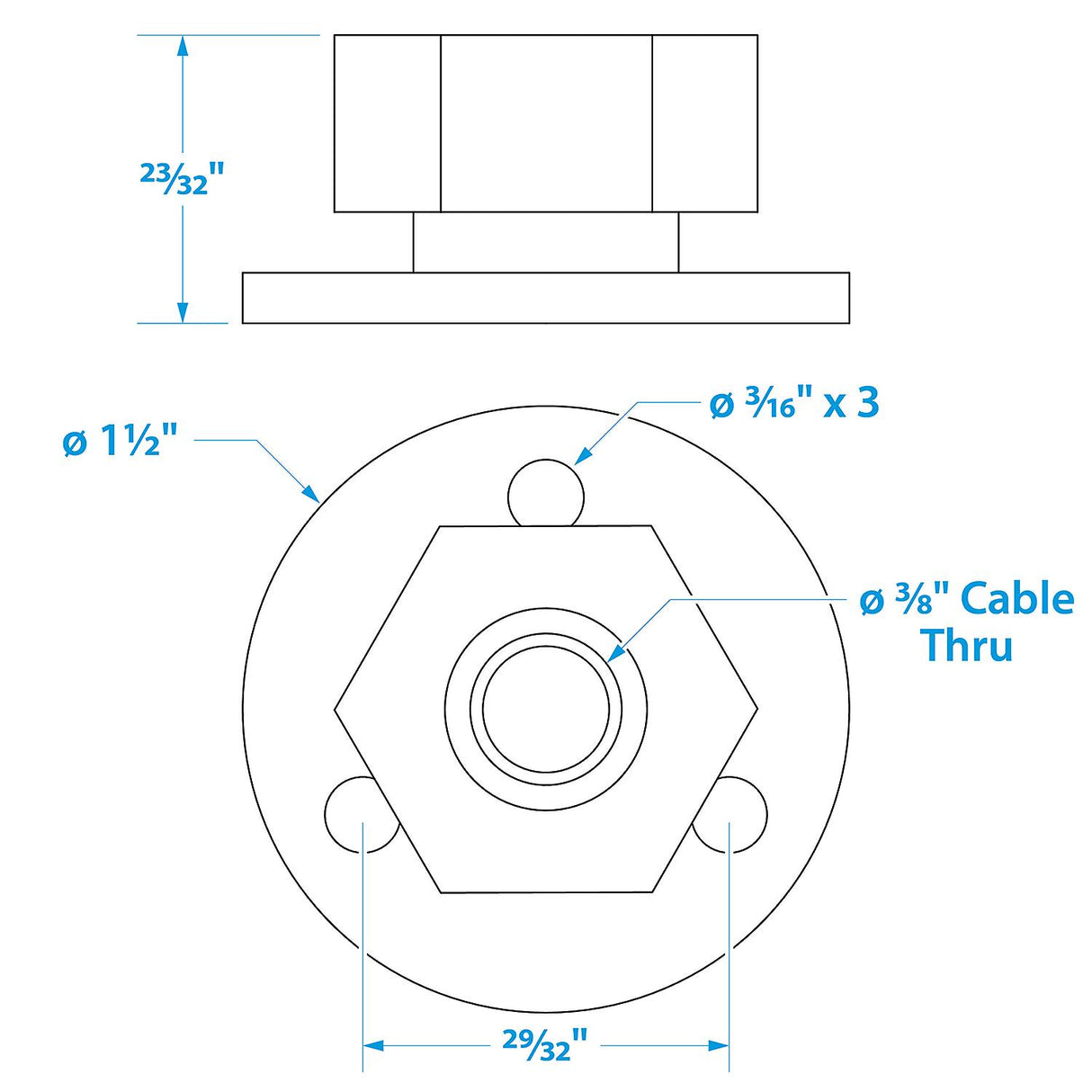 Seachoice Cable Outlet, 3/8 In., Weatherproof, Chrome-Plated Brass - 50-10031