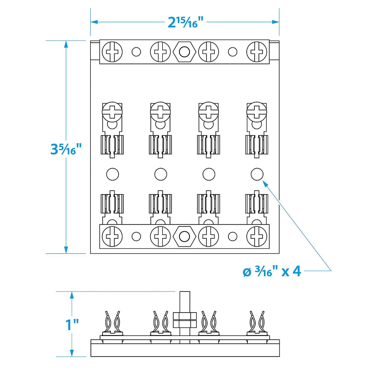 Seachoice 4-Gang Fuse and Terminal Block, Brass Clips and Contacts, SFE 20 Amp of 3AG Fuse - 13431