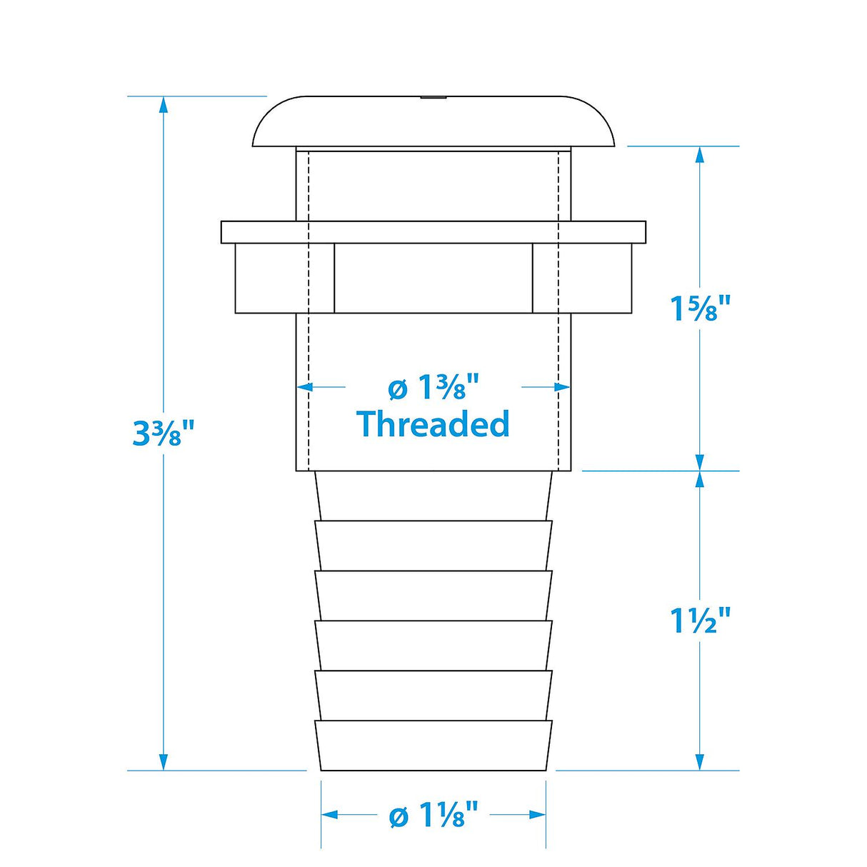 Seachoice 18091 Thru-Hull Connector w/ Broad Flange, White Finish, 1.125 In. - 50-18091