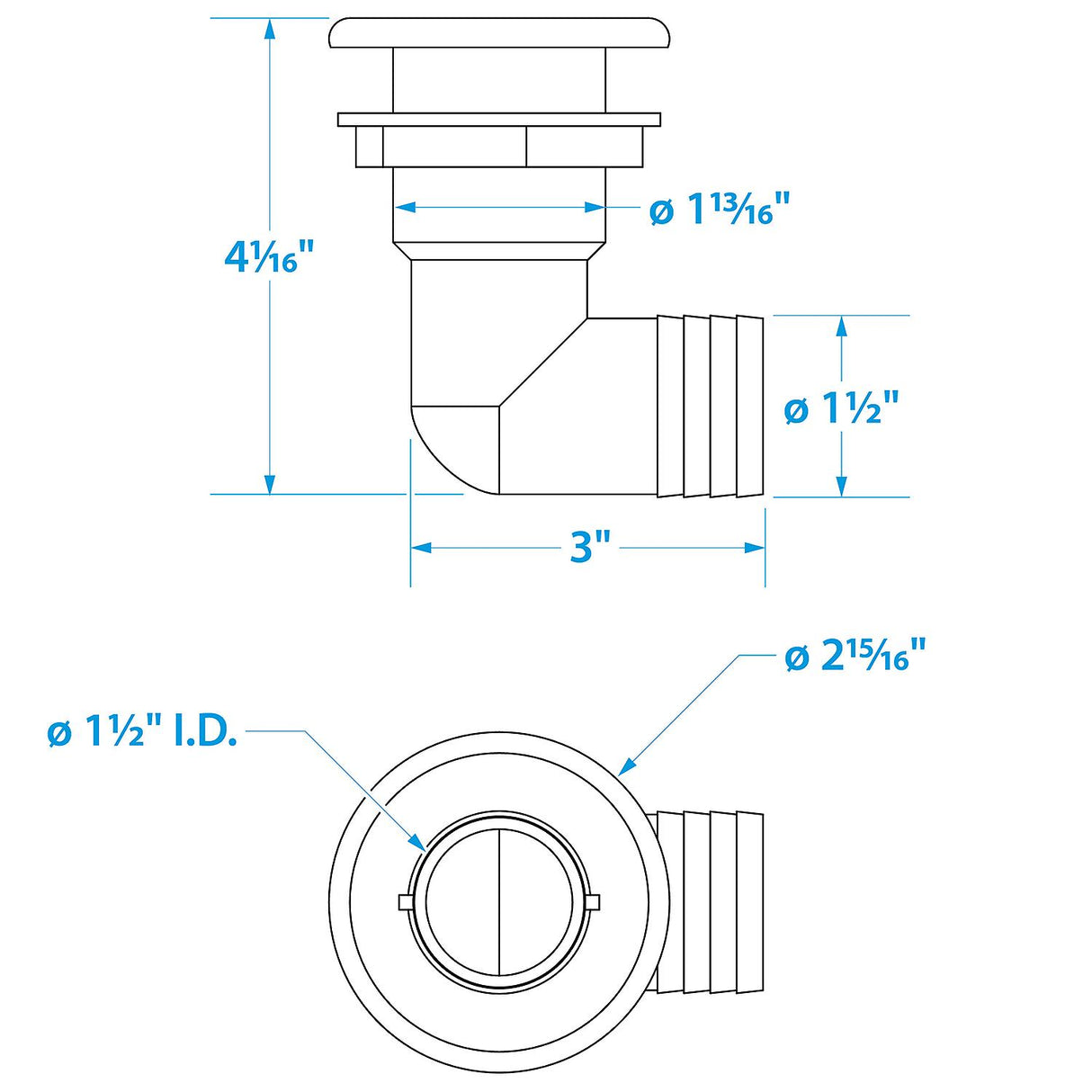 Seachoice 90-Degree Thru-Hull Connector, Fits 1-1/2 in. ID Hose, 1-3/8 in. Max Hull - 50-18121 - official Seachoice product image 5