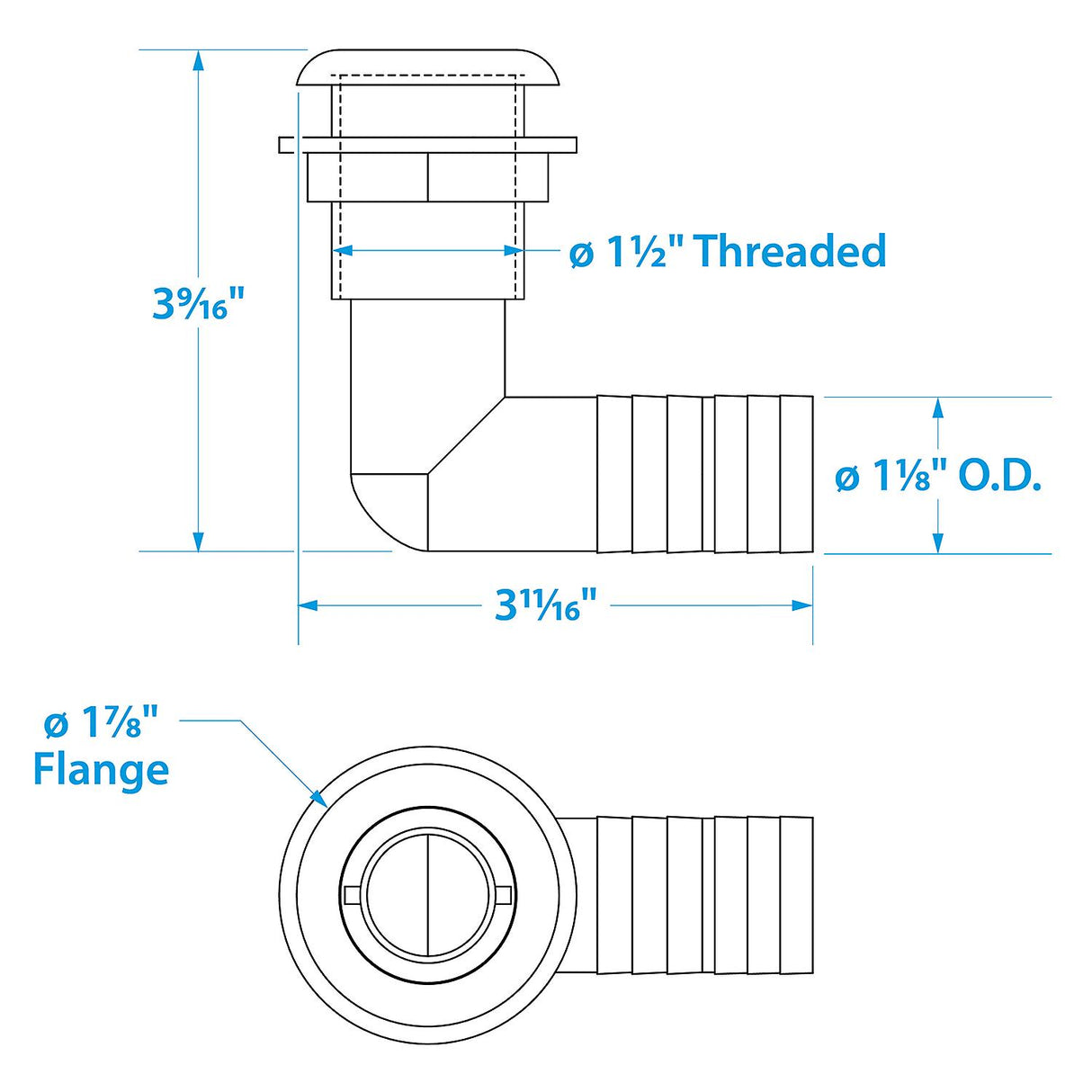 Seachoice 90-Degree Thru-Hull Connector, Fits 1-1/8 In. ID Hose, 1-1/8 In. Max Hull - 50-18141 - official Seachoice product image 5
