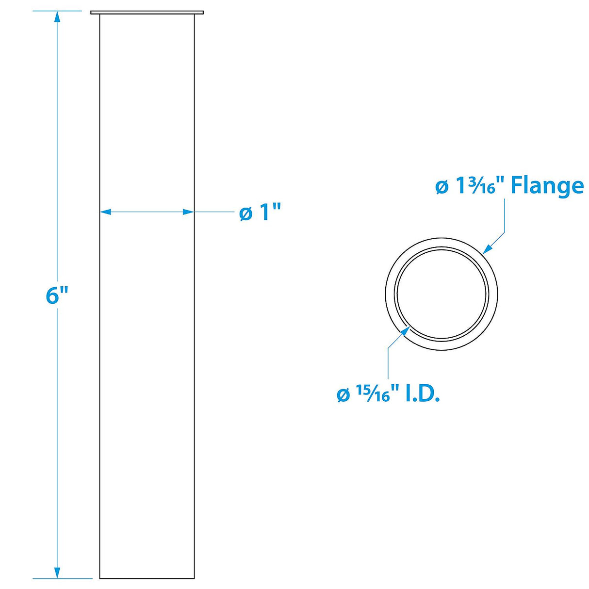Seachoice 19111 Brass Drain Tube, 6 in. Long, 1 in. ID, 90-Degree Flange One End - SC50-19111