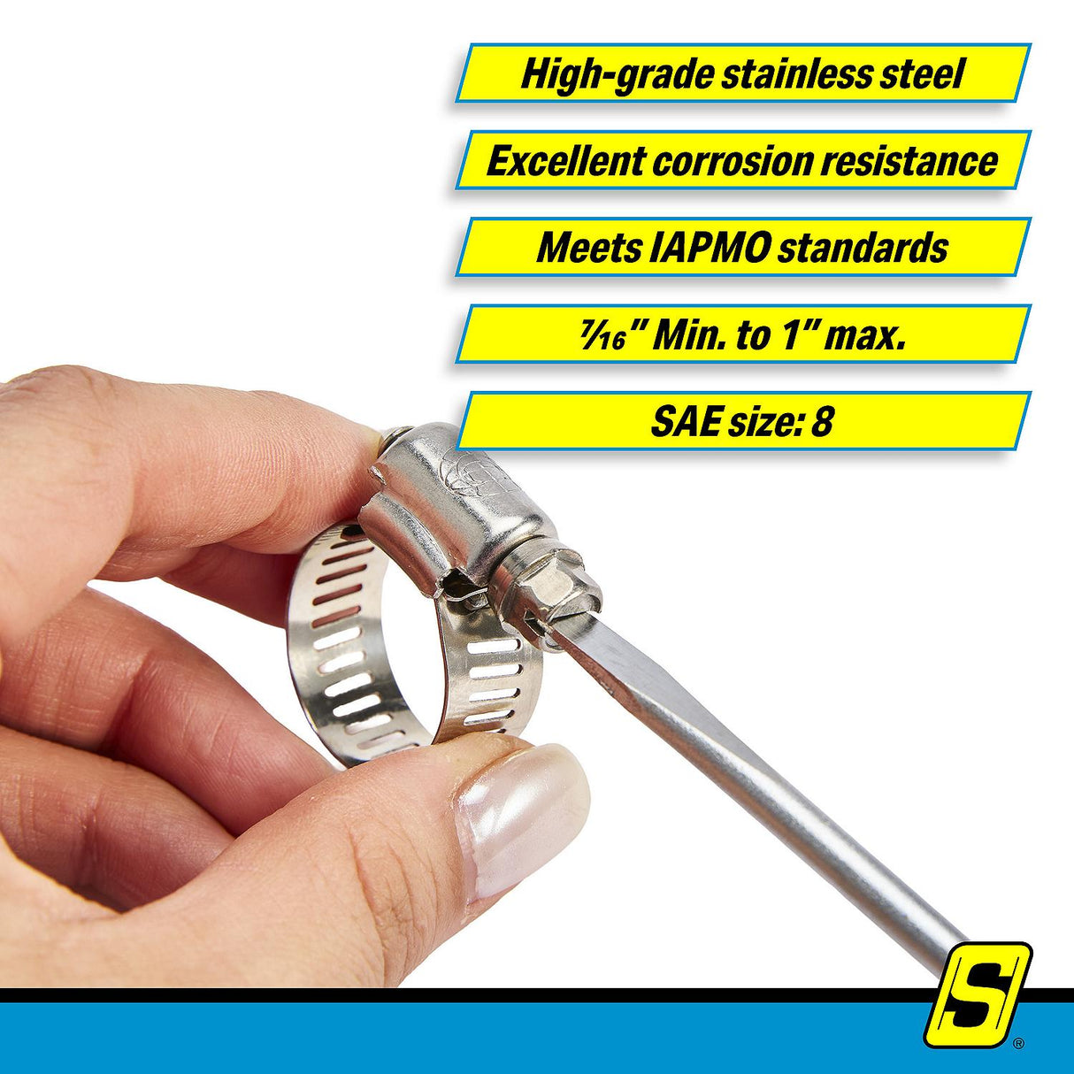 Seachoice 23381 Stainless-Steel Marine Hose Clamps, 1/2" Band, Size #8, 10/Bx - image 5