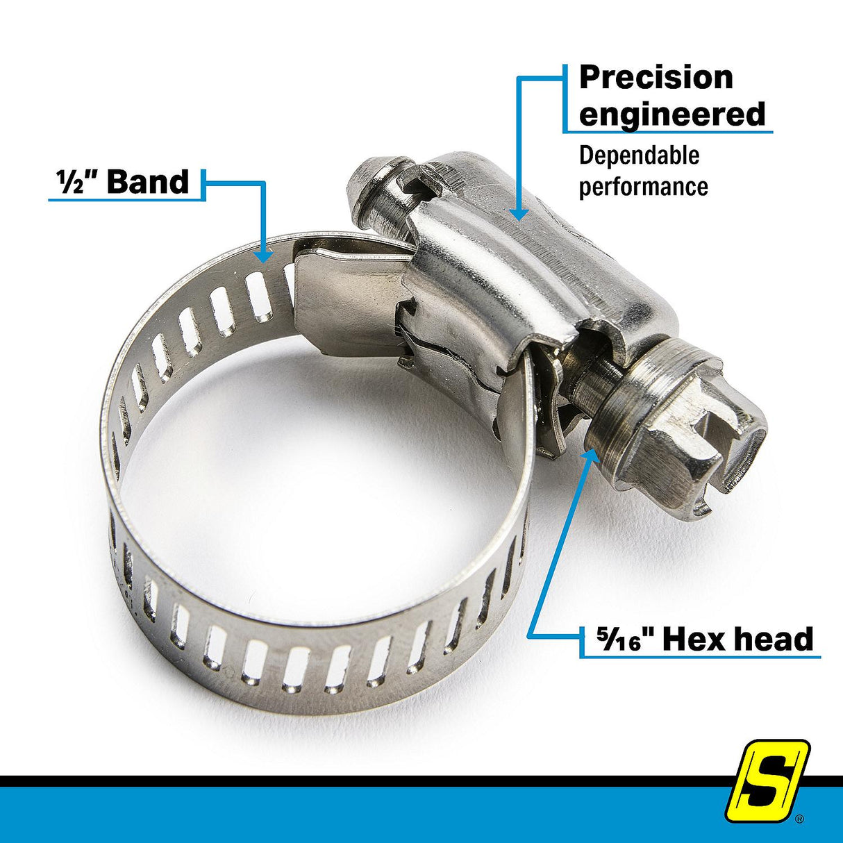 Seachoice 23381 Stainless-Steel Marine Hose Clamps, 1/2" Band, Size #8, 10/Bx - image 3