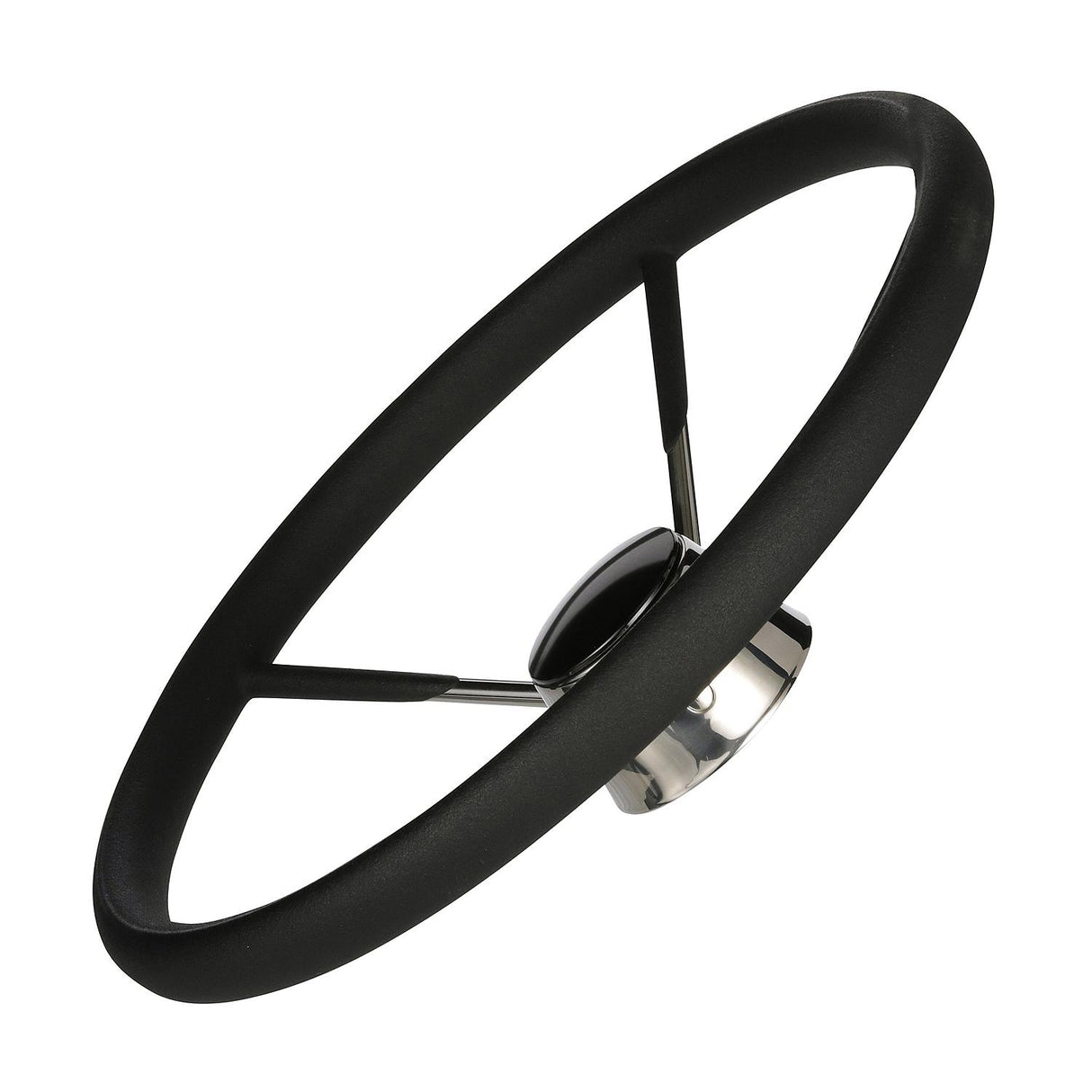 Seachoice 5-Spoke Destroyer Steering Wheel w/ Permanent Foam Grip, Stainless Steel, Black Center Cap - 28581
