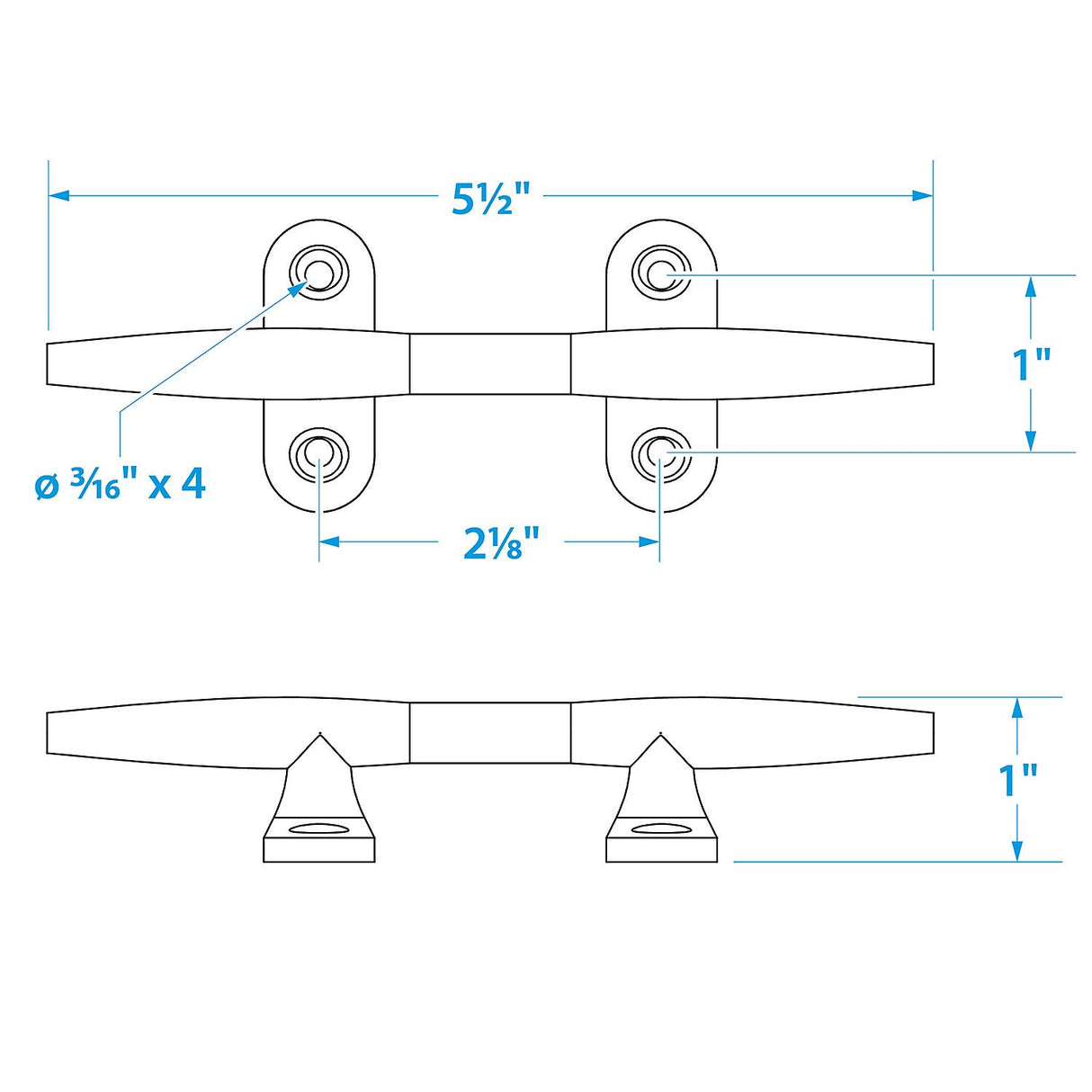 Seachoice Hollow Base Yacht Cleat, Chrome-Plated Cast Brass, 5-1/2 In. Long - SC50-30301 - official Seachoice product image 3