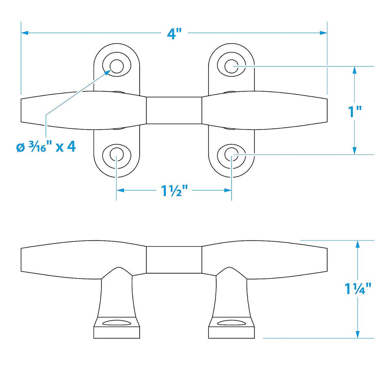 Seachoice Hollow Base Cleat, Chrome-Plated Zinc, 4 in. Long - SC50-30481