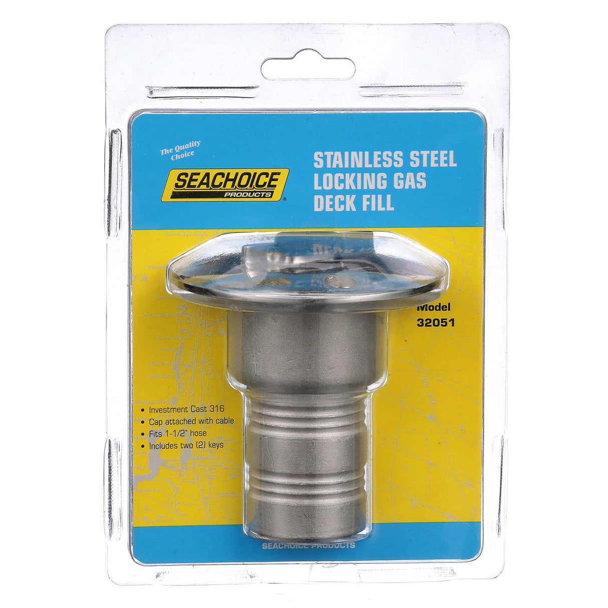 Seachoice 32051 Deck Mount Gas Fill Plate w/ Locking Cap, Cast 316 Stainless Steel, Includes 2 Keys - 32051 - official Seachoice product image 7