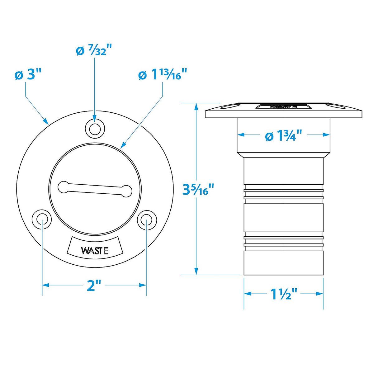 Seachoice Corrosion-Resistant Cast 316 Stainless Steel Deck Fill Waste Fill w/ Cap - 32281 - official Seachoice product image 6