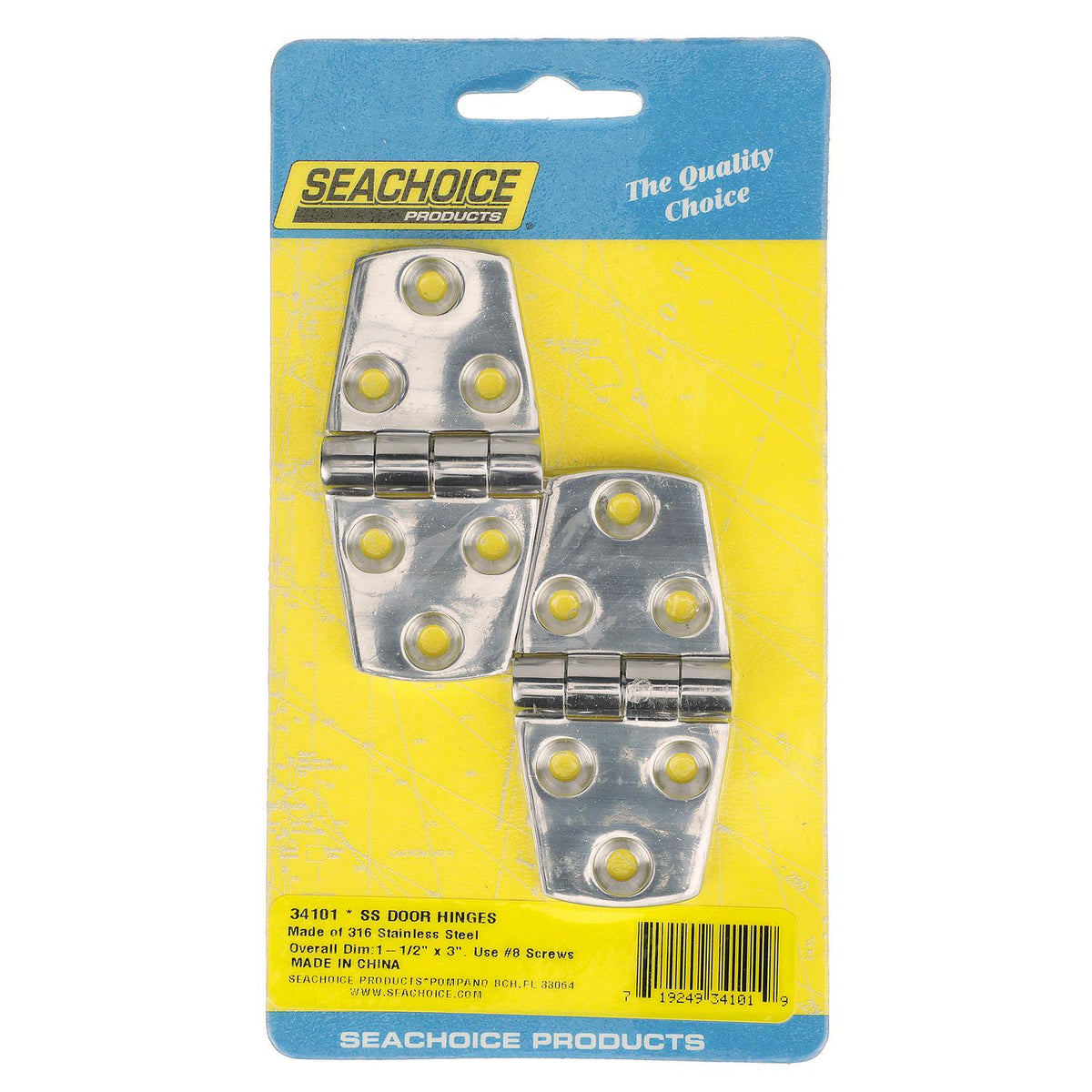 Seachoice Marine-Grade Door Hinges, Polished 316 Stainless Steel, 3 in. X 1-1/2 in., Pack of 2 - SC50-34101 - image 1