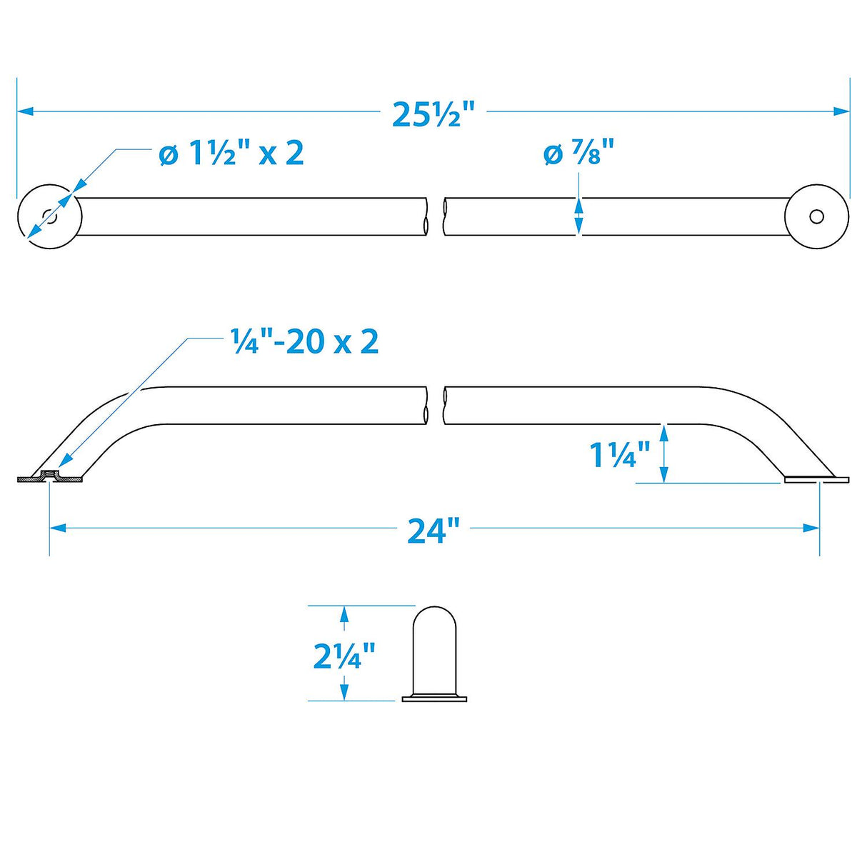 Seachoice Hand Rail, 24 in. Long, 304 Stainless Steel, Accepts 1/4-20 Bolts - 38321 - official Seachoice product image 3
