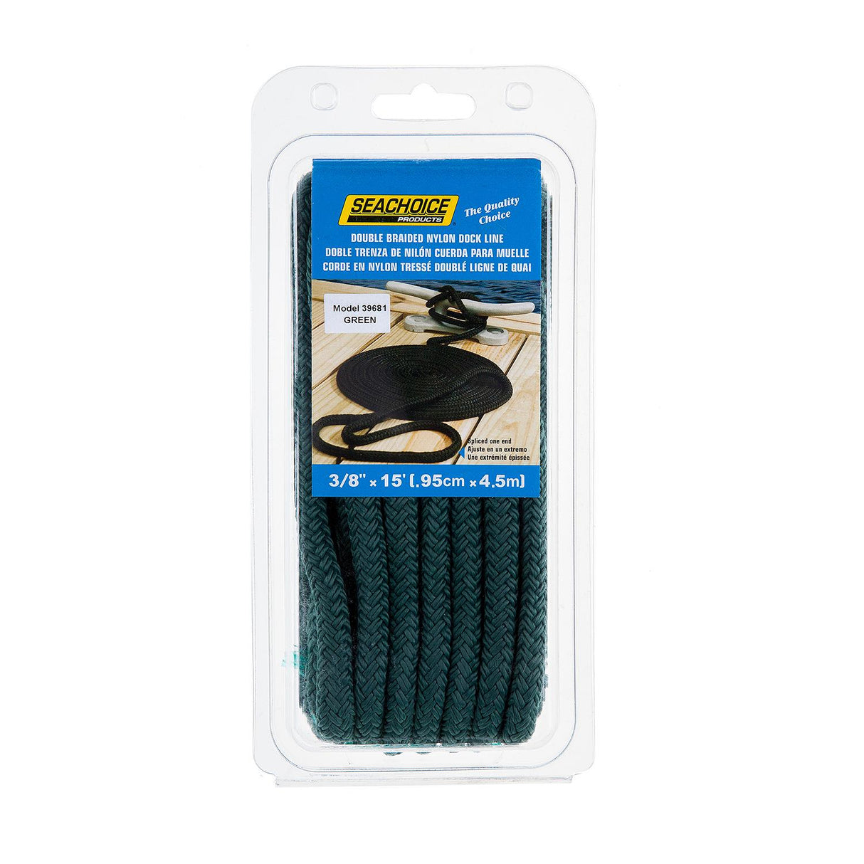 Seachoice Double-Braid Nylon Dock Line w/ Eye Splice, Pre-Shrunk, Heat Stabilized, 3/8 In. X 15 Ft., Forest Green - 39681 - official Seachoice product image 5