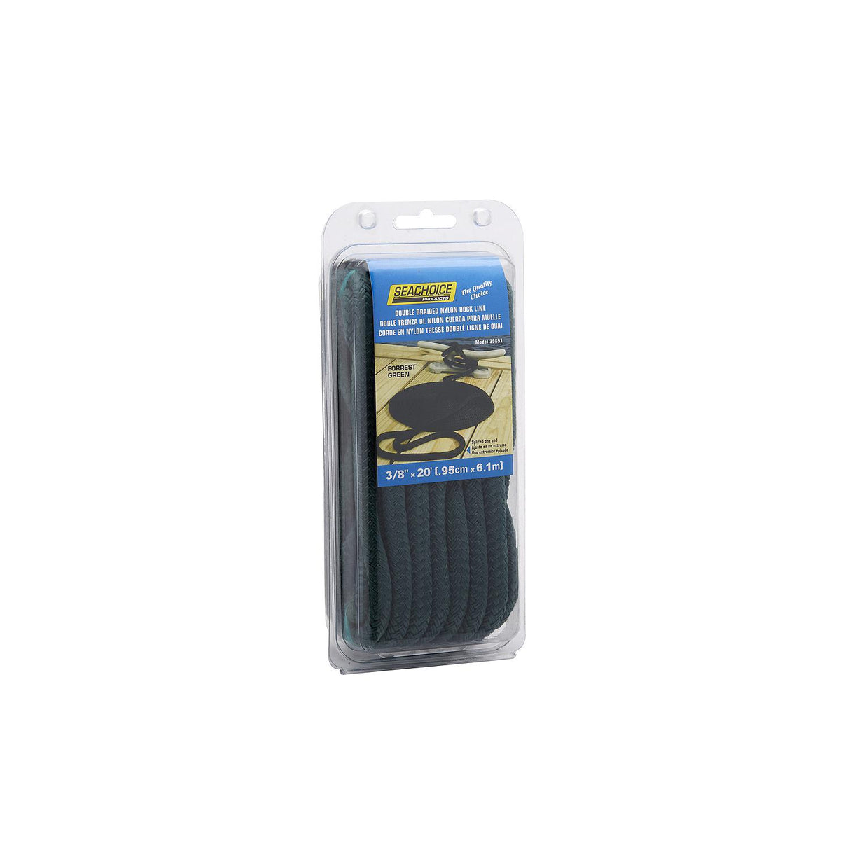 Seachoice Double-Braid Nylon Dock Line w/ Eye Splice, Pre-Shrunk, Heat Stabilized, 3/8 In. X 20 Ft., Forest Green - 39691 - official Seachoice product image 3
