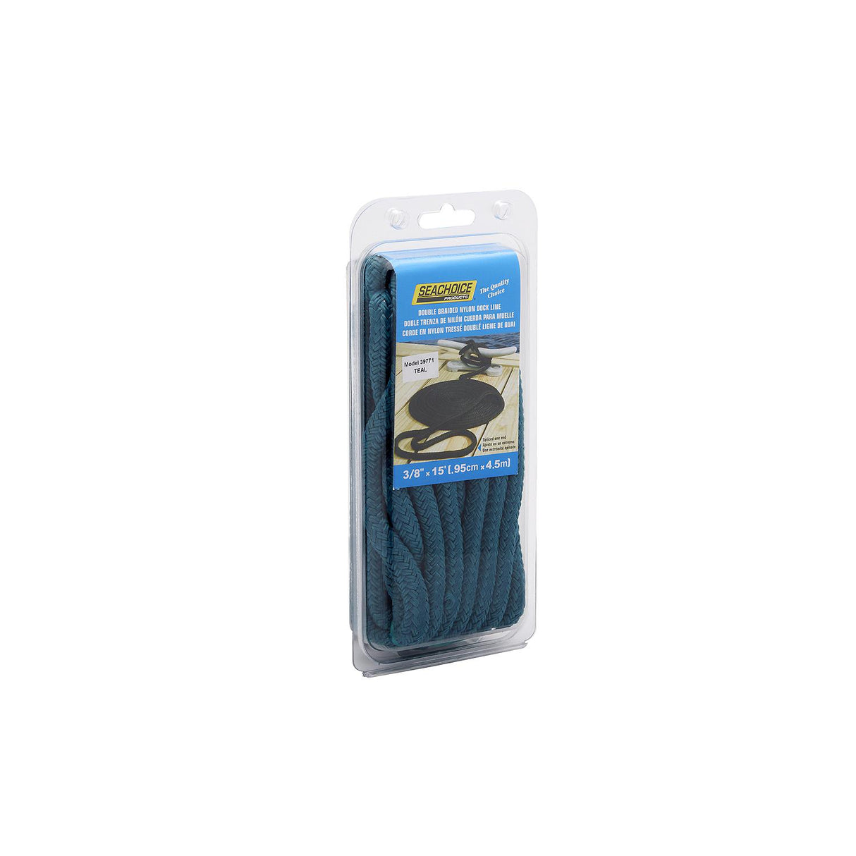 Seachoice Double-Braid Nylon Dock Line w/ Eye Splice, Pre-Shrunk, Heat Stabilized, 3/8 In. X 15 Ft., Teal Green - 39771 - official Seachoice product image 6