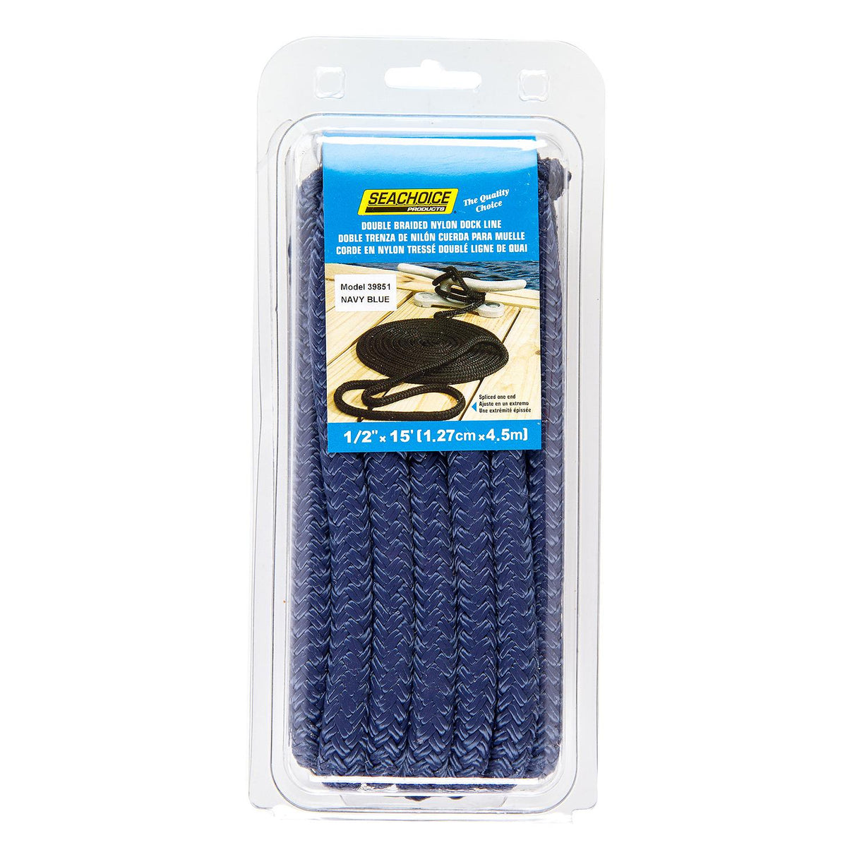 Seachoice Double-Braid Nylon Dock Line w/ Eye Splice, Pre-Shrunk, Heat Stabilized, 1/2 In. X 15 Ft., Navy - 39851 - official Seachoice product image 3