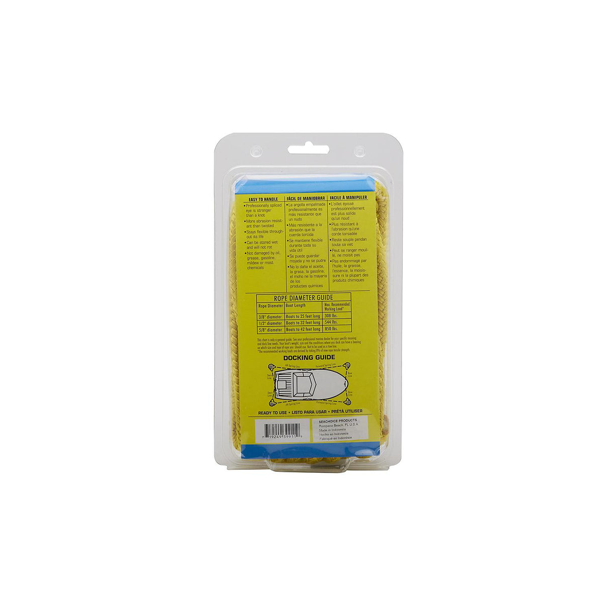 Seachoice Double-Braid Nylon Dock Line w/ Eye Splice, Pre-Shrunk, Heat Stabilized, 1/2 In. X 20 Ft., Yellow - 39911 - official Seachoice product image 3
