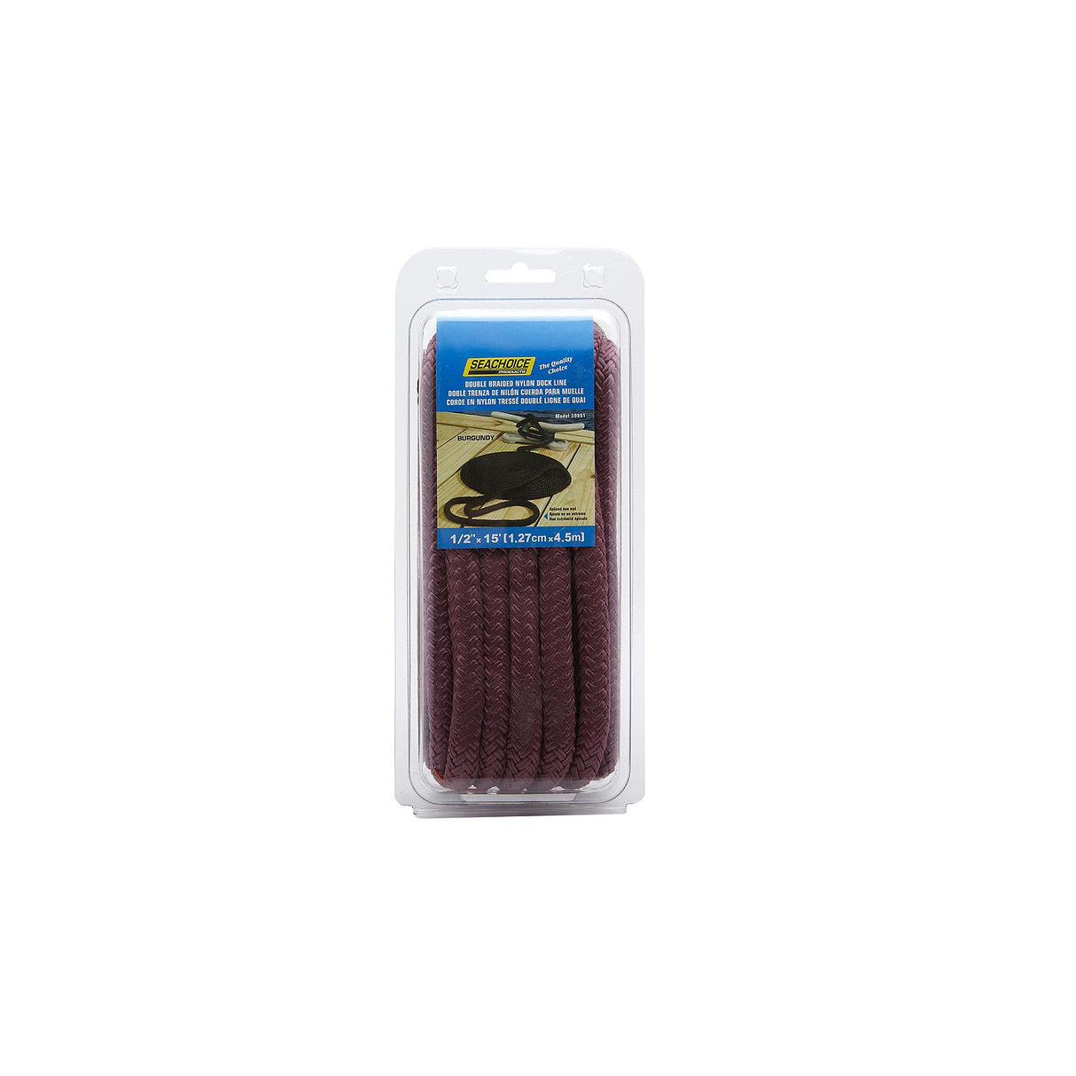 Seachoice Double-Braid Nylon Dock Line w/ Eye Splice, Pre-Shrunk, Heat Stabilized, 1/2 In. x 15 Ft., Burgandy - 39951 - official Seachoice product image 4