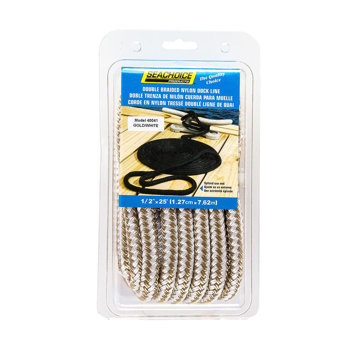 Seachoice Double-Braid Nylon Dock Line w/ Eye Splice, Pre-Shrunk, Heat Stabilized, 1/2 In. X 25 Ft., Gold White - 40041 - official Seachoice product image 6