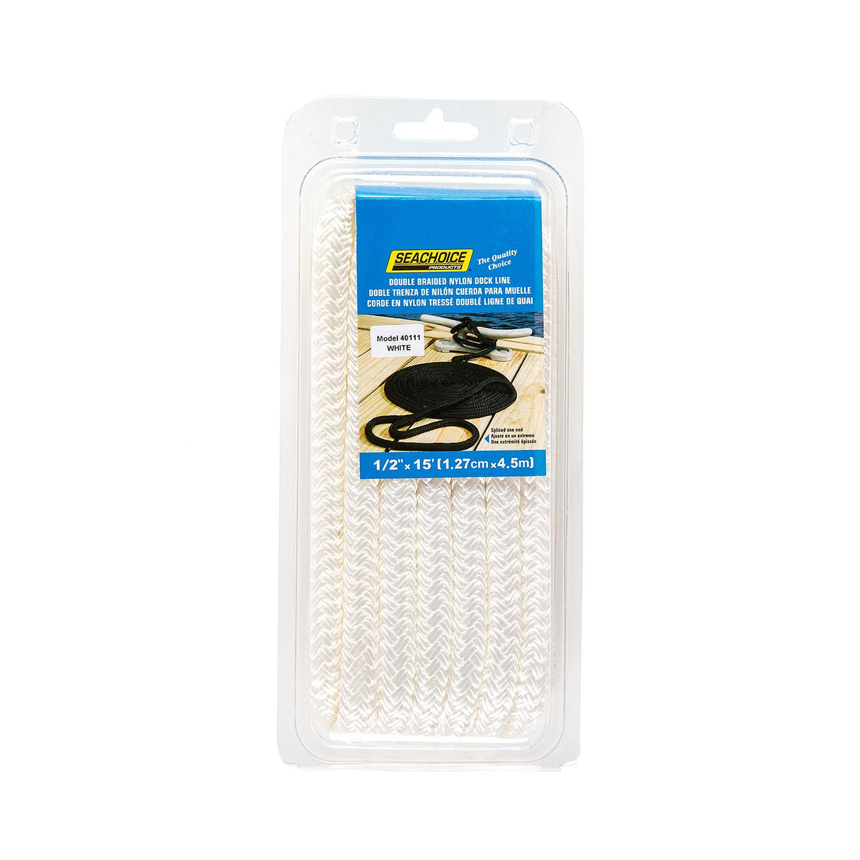Seachoice Double-Braid Nylon Dock Line w/ Eye Splice, Pre-Shrunk, Heat Stabilized, 1/2 In. X 15 Ft., White - 40111 - official Seachoice product image 3