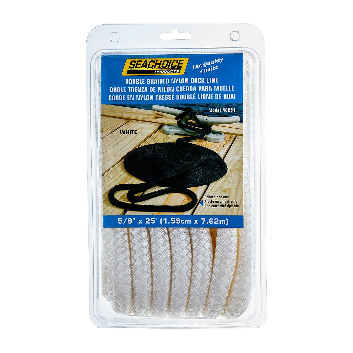 Seachoice Double-Braid Nylon Dock Line w/ Eye Splice, Pre-Shrunk, Heat Stabilized, 5/8 In. X 25 Ft., White - 40251 - official Seachoice product image 3