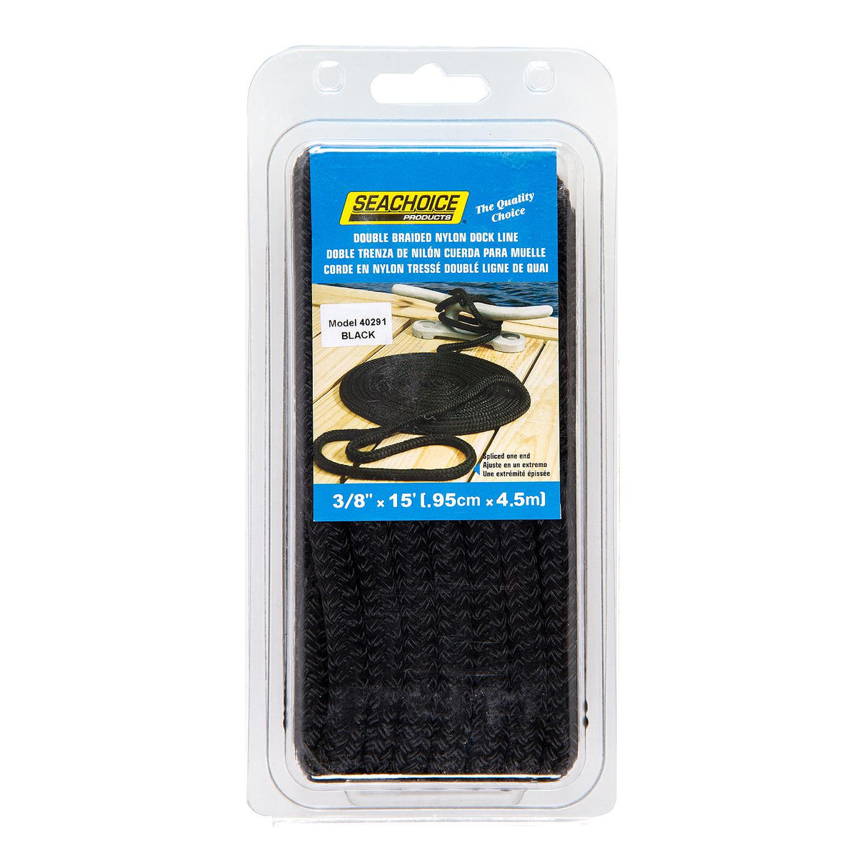 Seachoice Double-Braid Nylon Dock Line w/ Eye Splice, Pre-Shrunk, Heat Stabilized, 3/8 In. X 15 Ft., Black - 40291 - official Seachoice product image 3