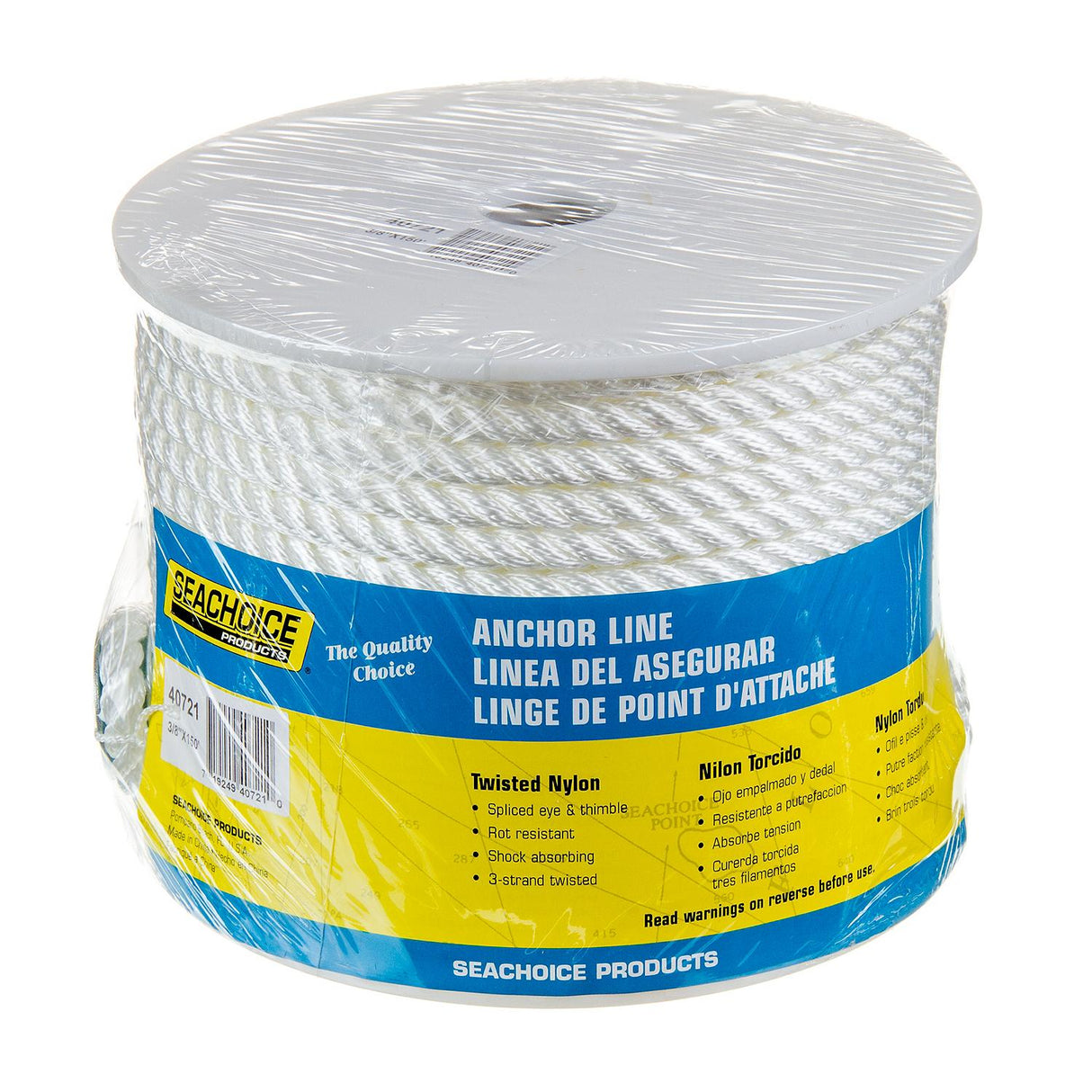 Seachoice Anchor Line Rope, 3-Strand Twisted, White, Nylon, 3/8 In. X 150 Ft. - 40721 - official Seachoice product image 6